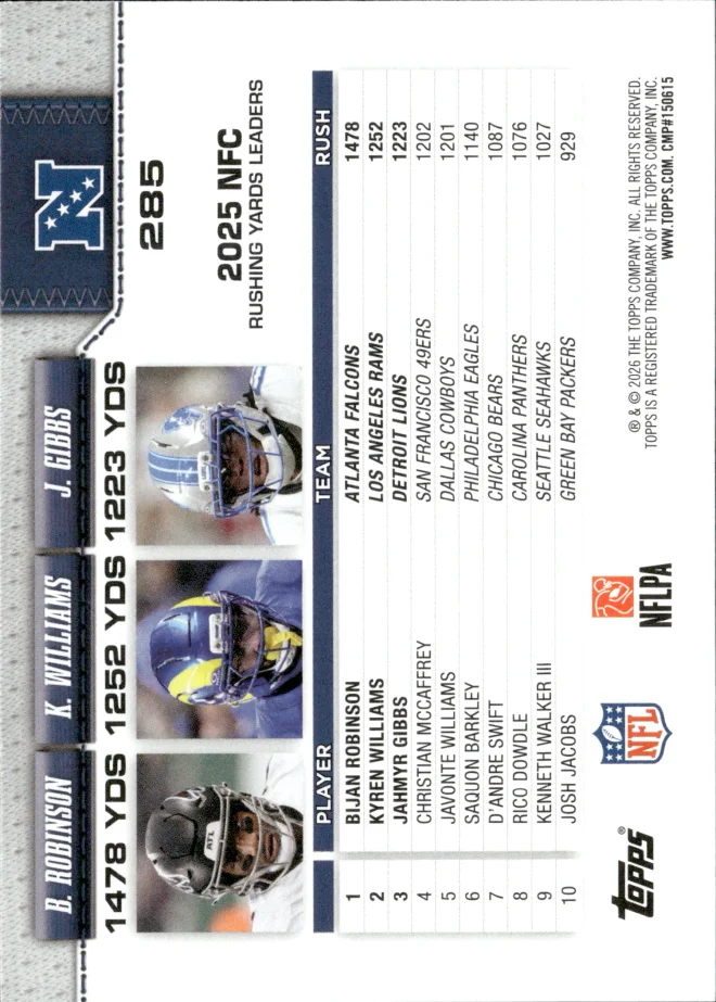 Bijan Robinson / Kyren Williams / Jahmyr Gibbs card back
