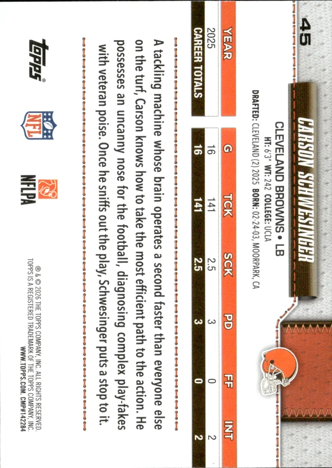 Carson Schwesinger card back
