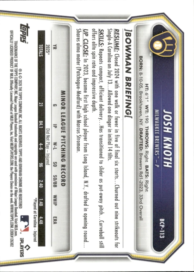 Josh Knoth card back