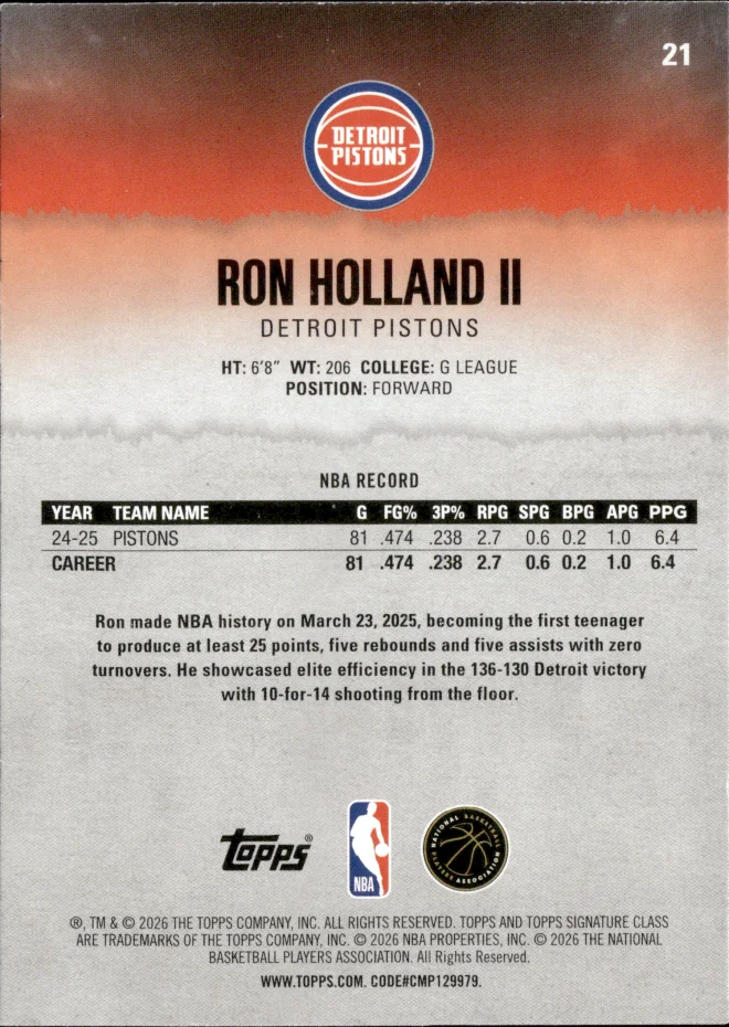 Ron Holland II card back