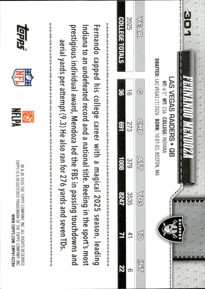 Fernando Mendoza card back