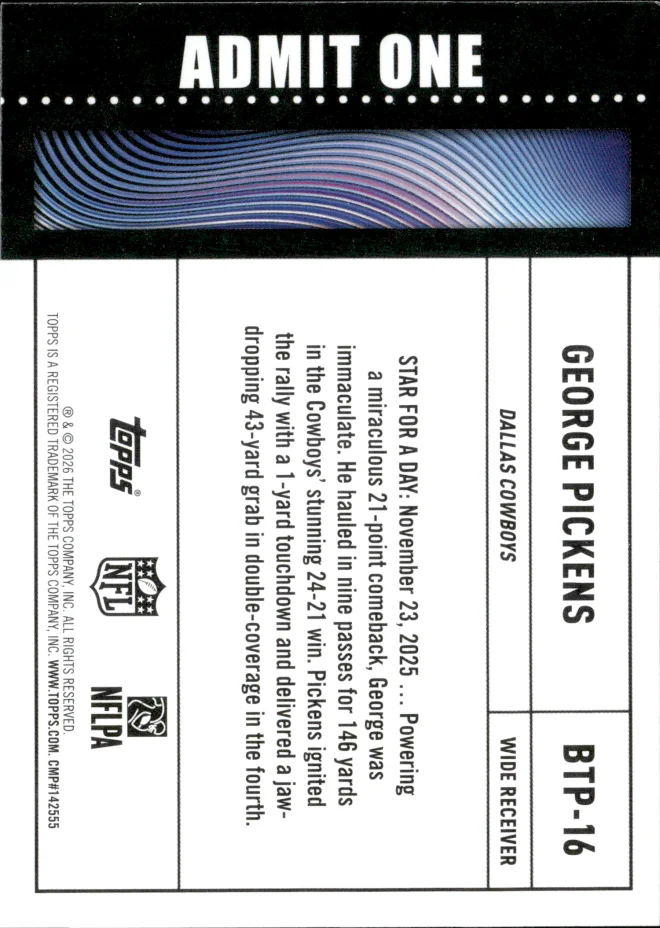 George Pickens card back