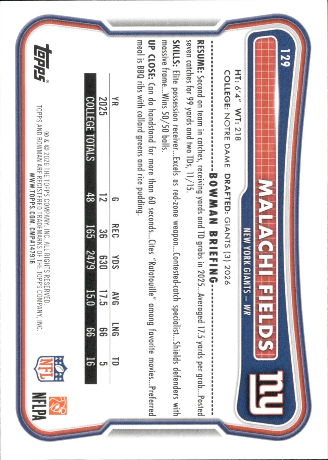 Malachi Fields card back