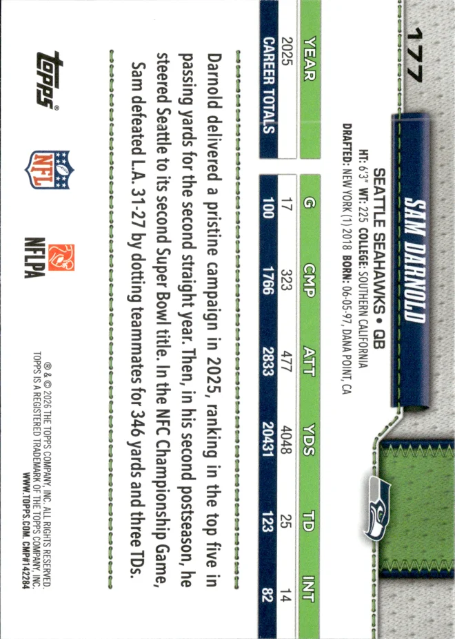 Sam Darnold card back