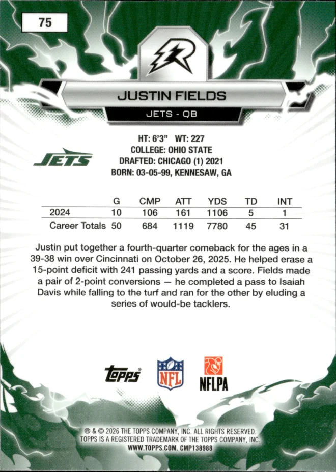 Justin Fields card back