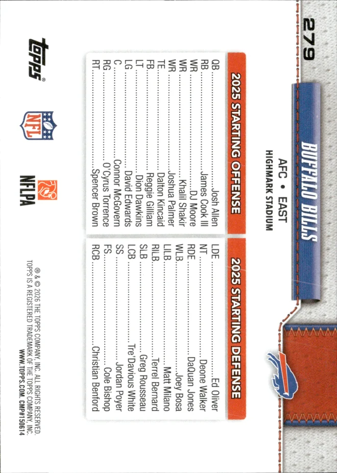Buffalo Bills card back