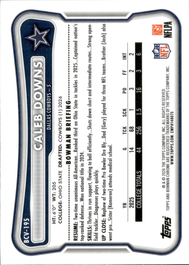 Caleb Downs card back