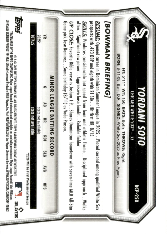 Yordani Soto card back