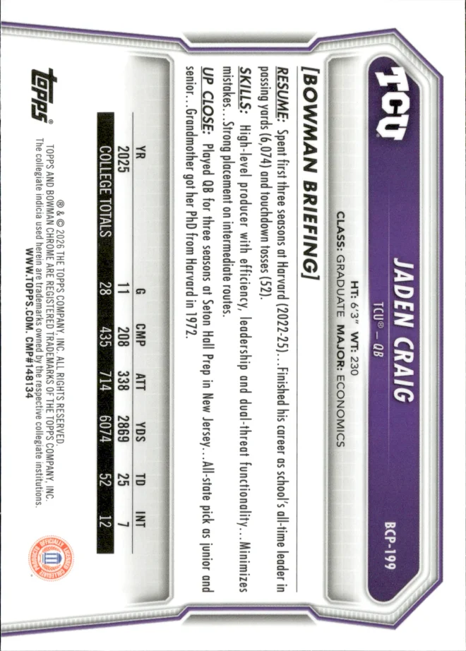 Jaden Craig card back