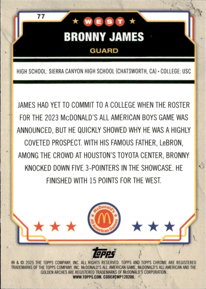 Bronny James card back