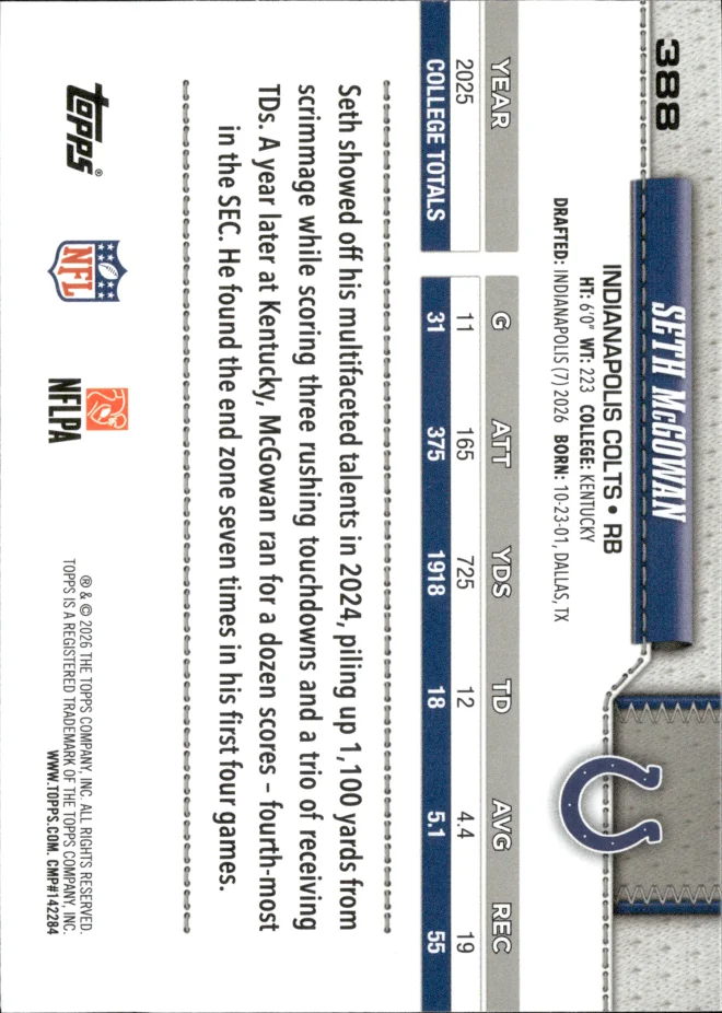 Seth McGowan card back