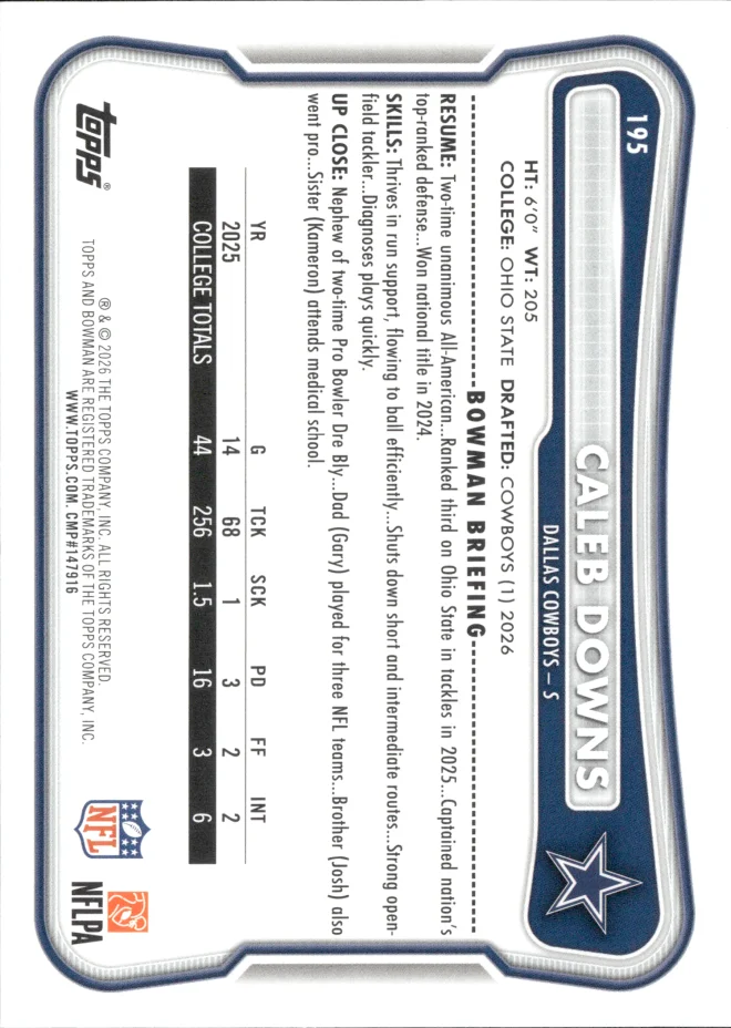 Caleb Downs card back