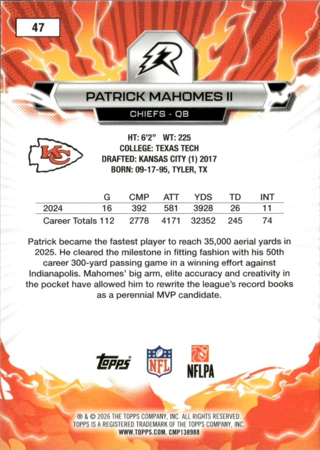 Patrick Mahomes II card back