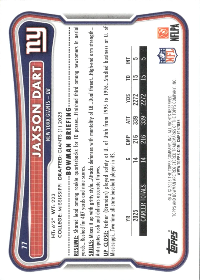 Jaxson Dart card back