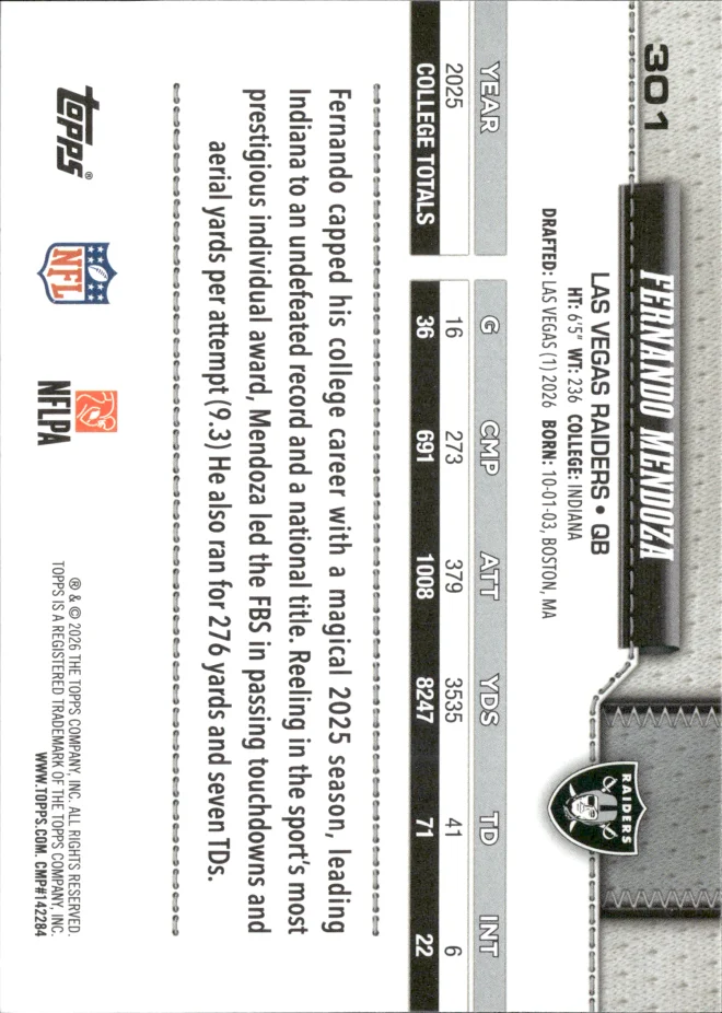 Fernando Mendoza card back