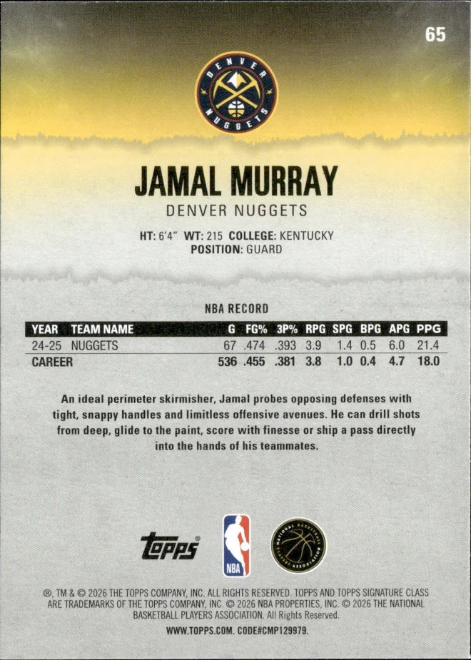 Jamal Murray card back
