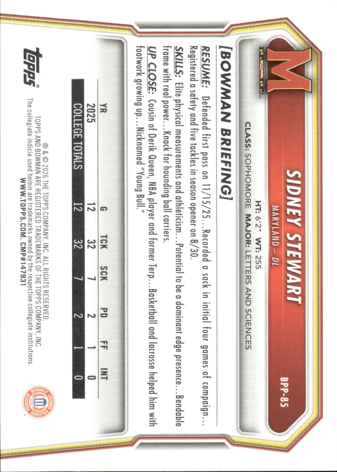 Sidney Stewart card back