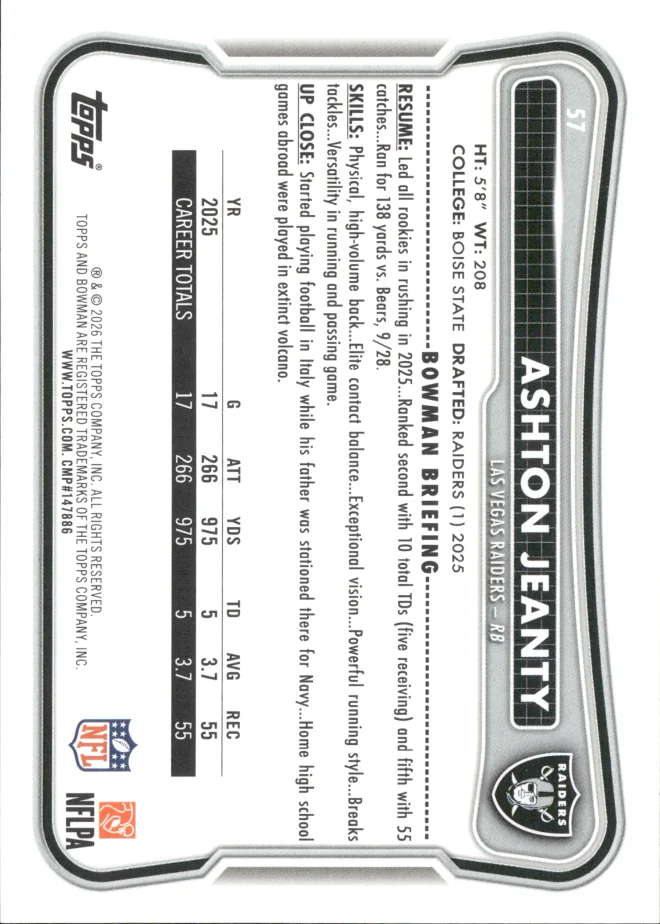 Ashton Jeanty card back