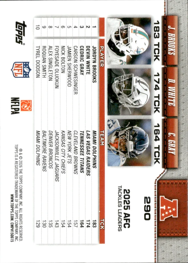 Jordyn Brooks / Devin White / Cedric Gray card back