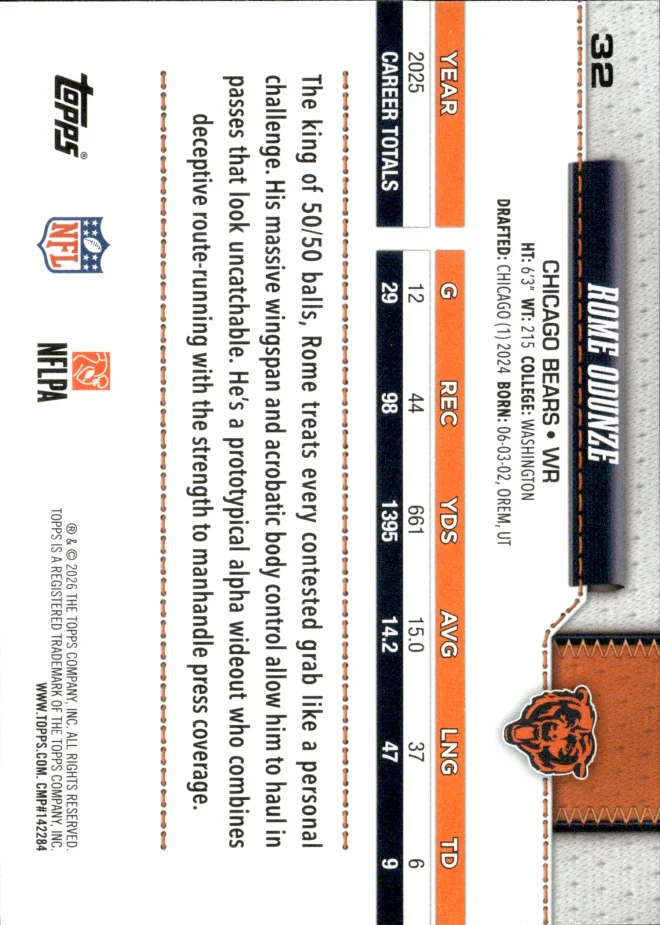 Rome Odunze card back