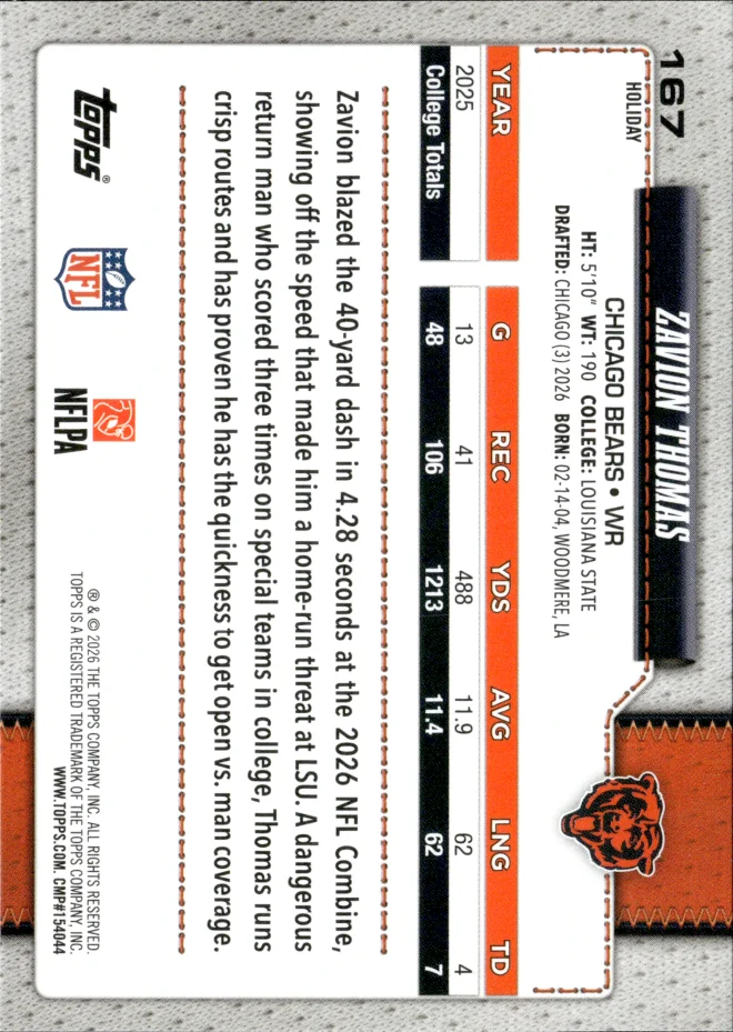 Zavion Thomas card back