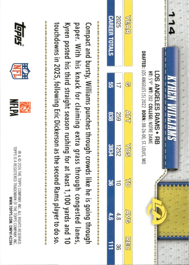 Kyren Williams card back