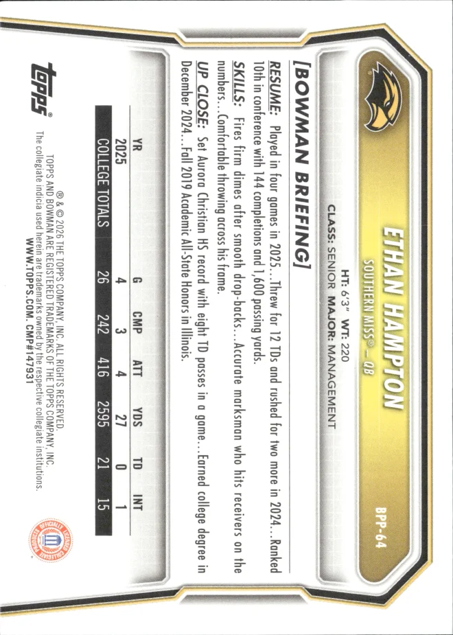 Ethan Hampton card back