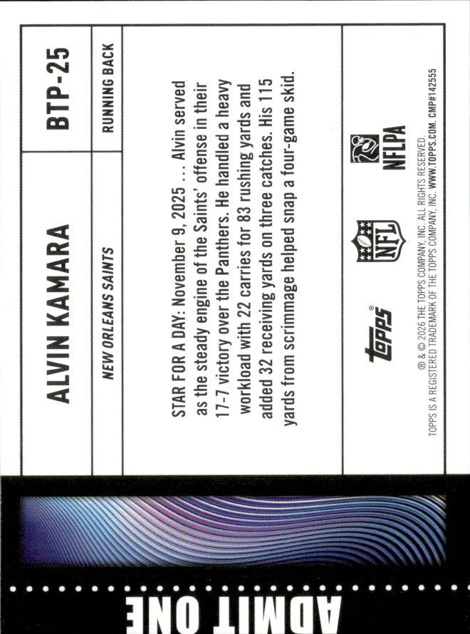 Alvin Kamara card back