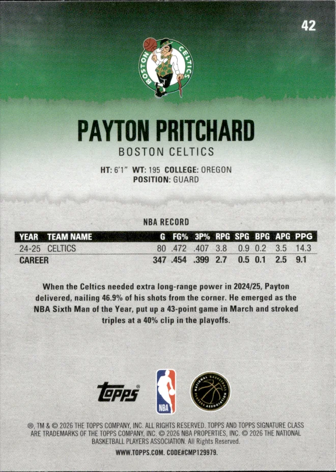 Payton Pritchard card back