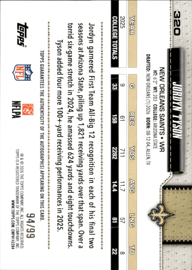 Jordyn Tyson card back