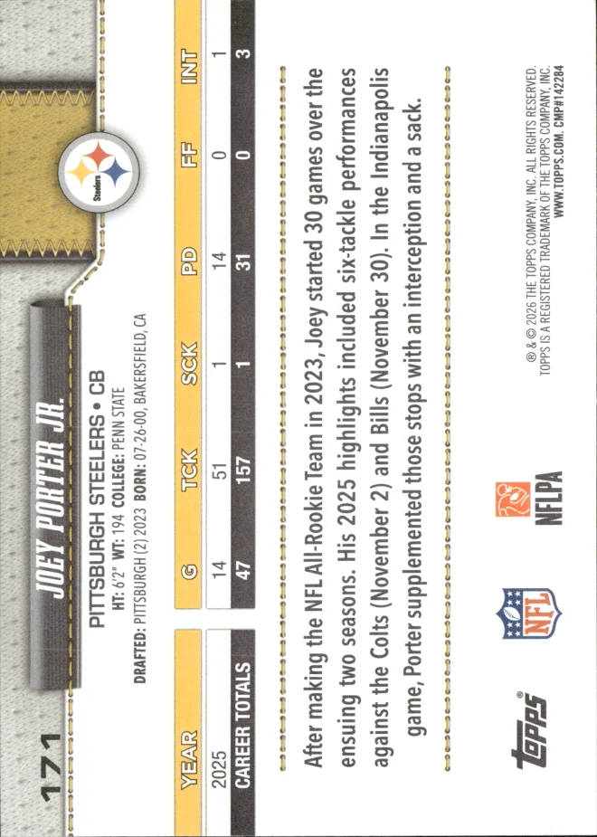 Joey Porter Jr. card back