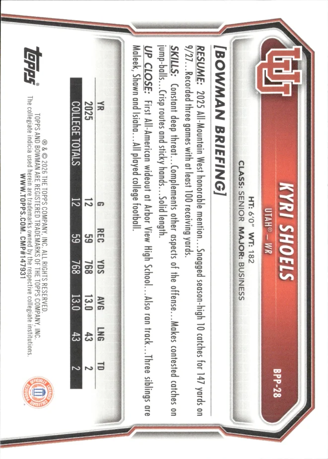 Kyri Shoels card back