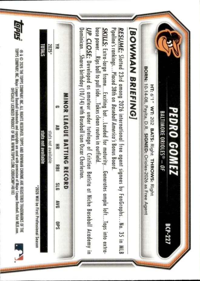 Pedro Gomez card back
