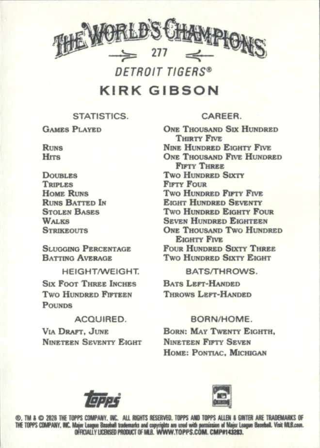 Kirk Gibson card back