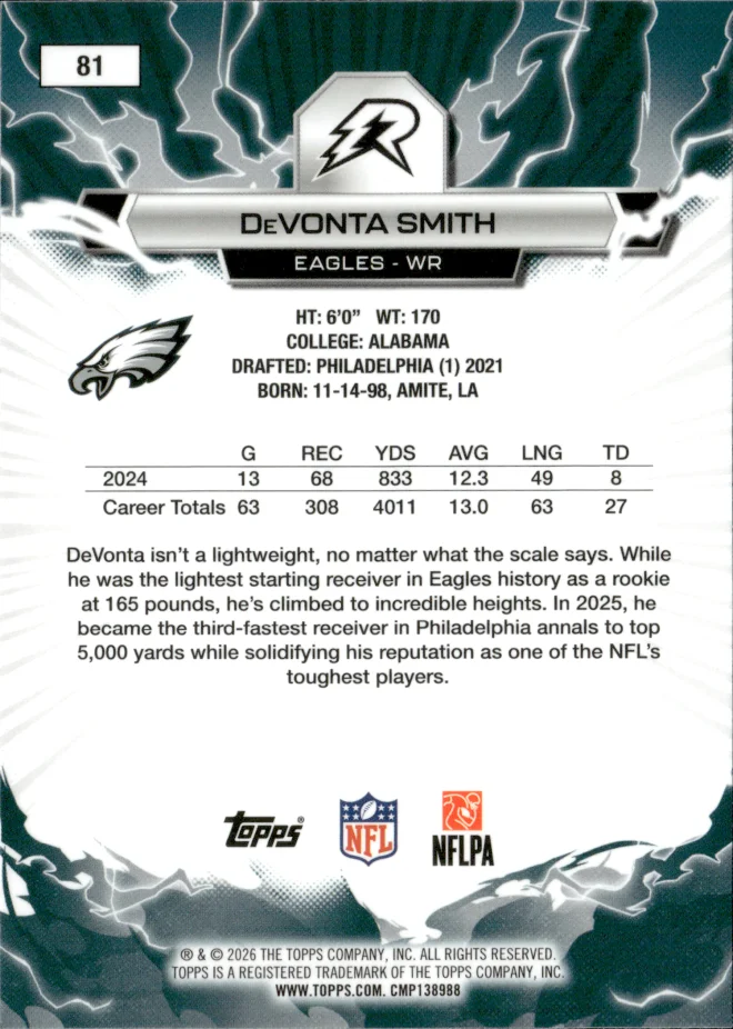 DeVonta Smith card back