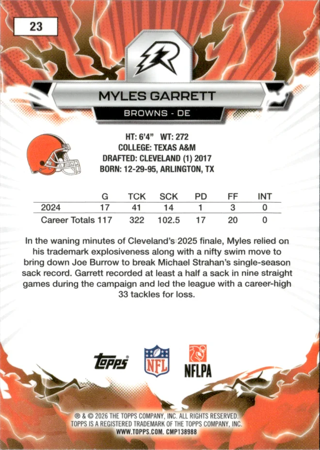 Myles Garrett card back