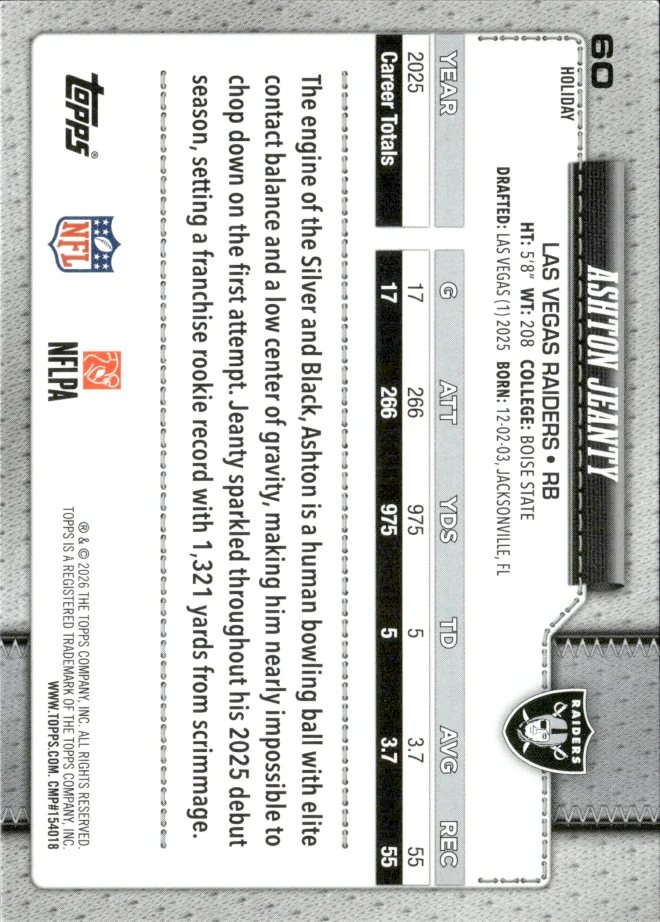 Ashton Jeanty card back
