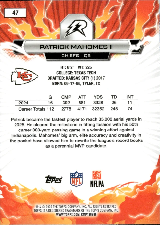 Patrick Mahomes II card back
