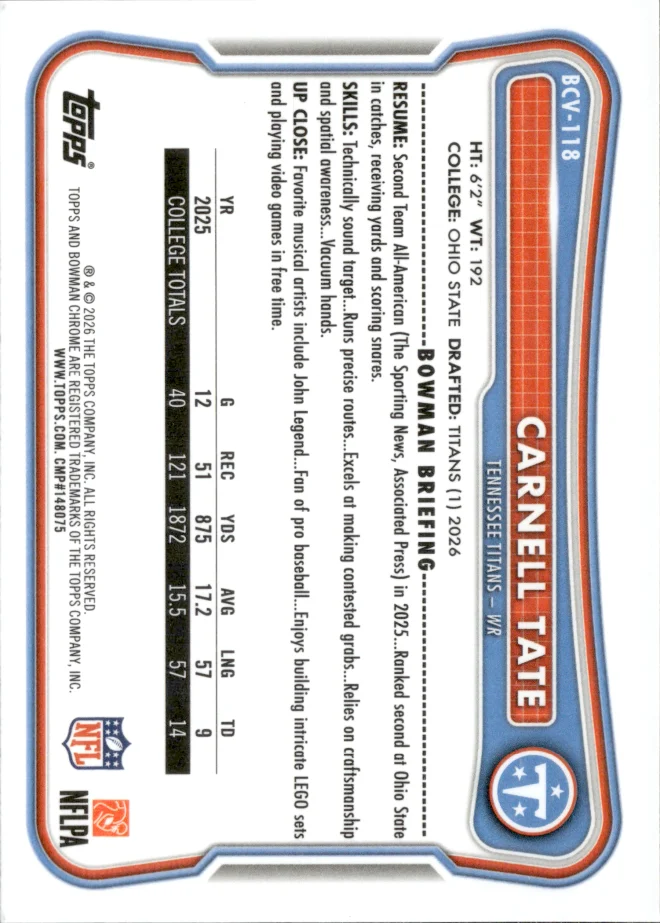 Carnell Tate card back