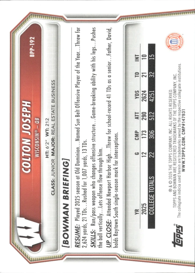 Colton Joseph card back