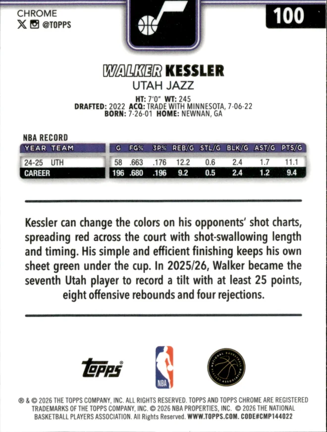 Walker Kessler card back