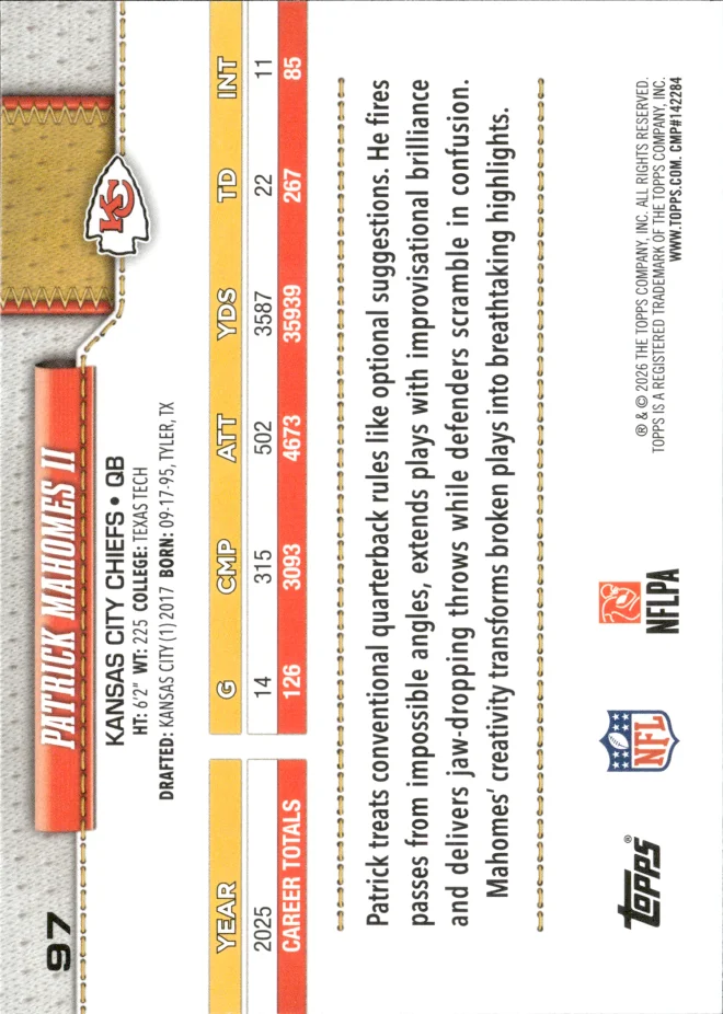 Patrick Mahomes II card back