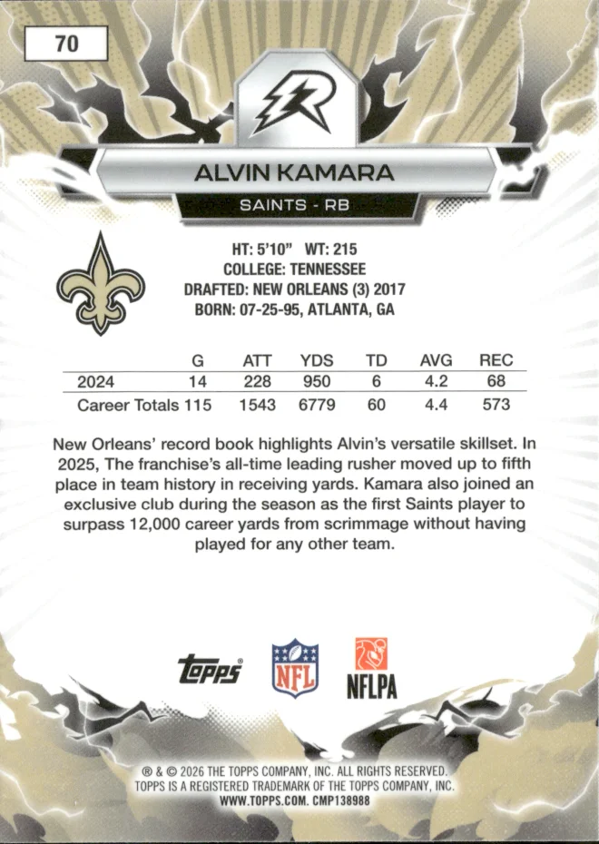 Alvin Kamara card back