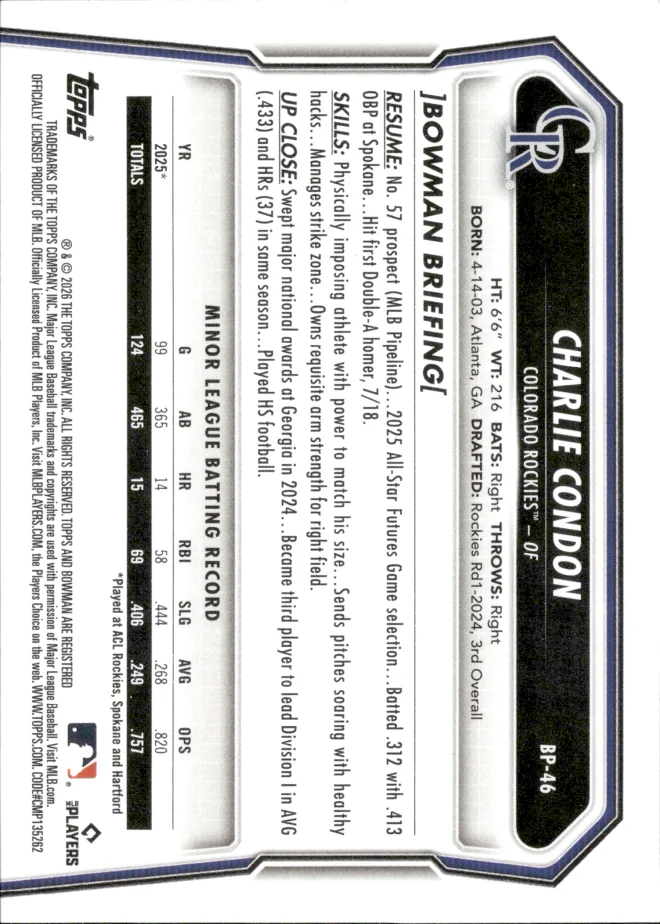 Charlie Condon card back