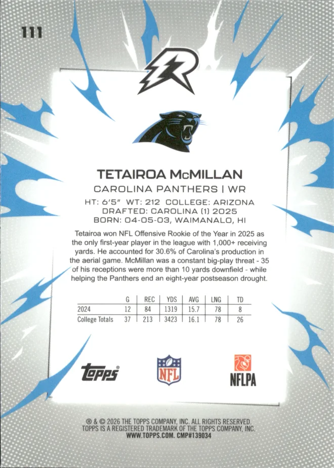 Tetairoa McMillan card back