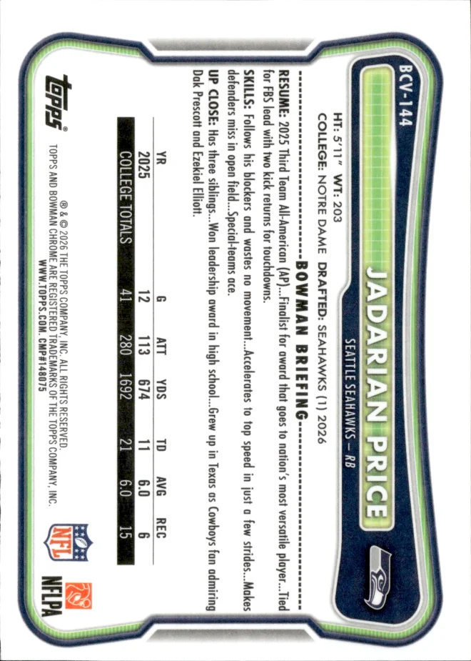 Jadarian Price card back