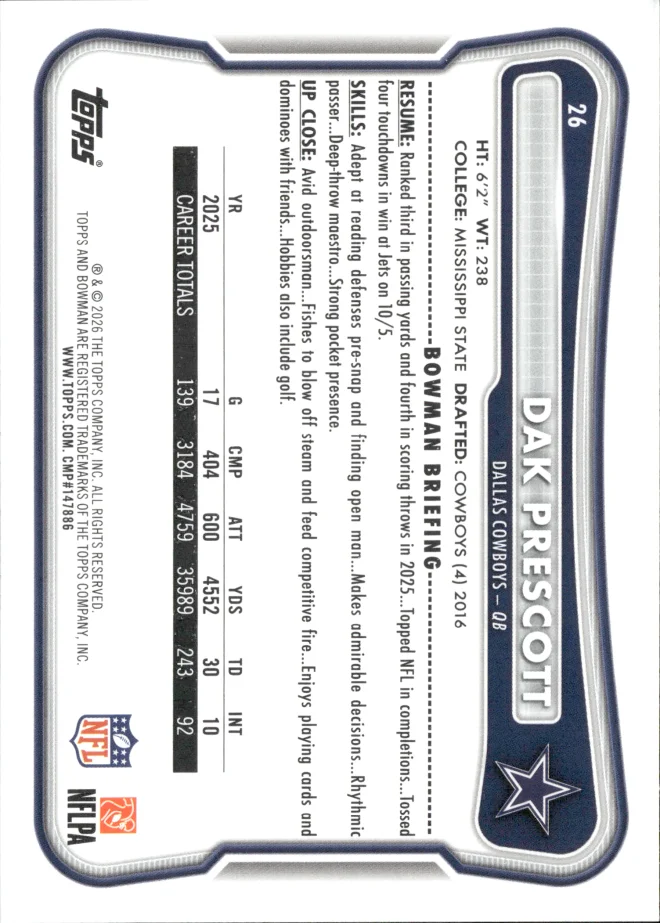 Dak Prescott card back