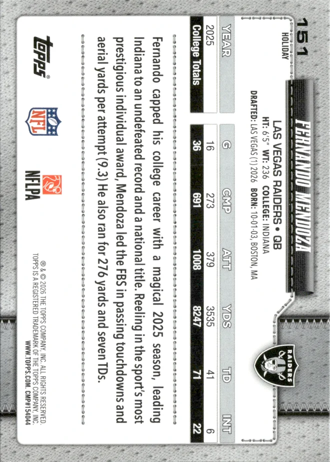 Fernando Mendoza card back