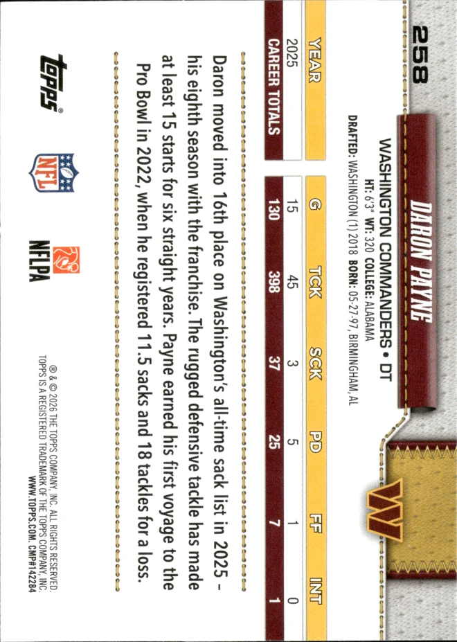 Daron Payne card back