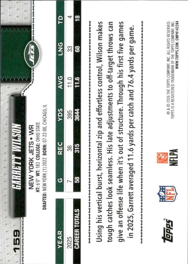 Garrett Wilson card back